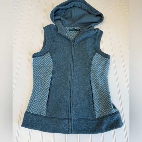 Prana Sweaters - prAna Maura Wool Blend Hooded Vest Small Teal Herringbone Full Zip Pockets 1429